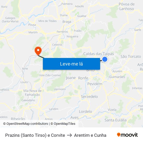 Prazins (Santo Tirso) e Corvite to Arentim e Cunha map