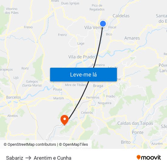 Sabariz to Arentim e Cunha map