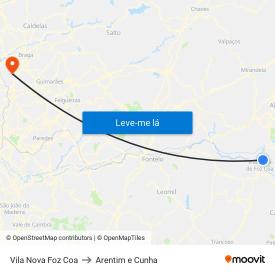 Vila Nova Foz Coa to Arentim e Cunha map