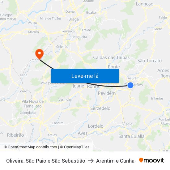 Oliveira, São Paio e São Sebastião to Arentim e Cunha map
