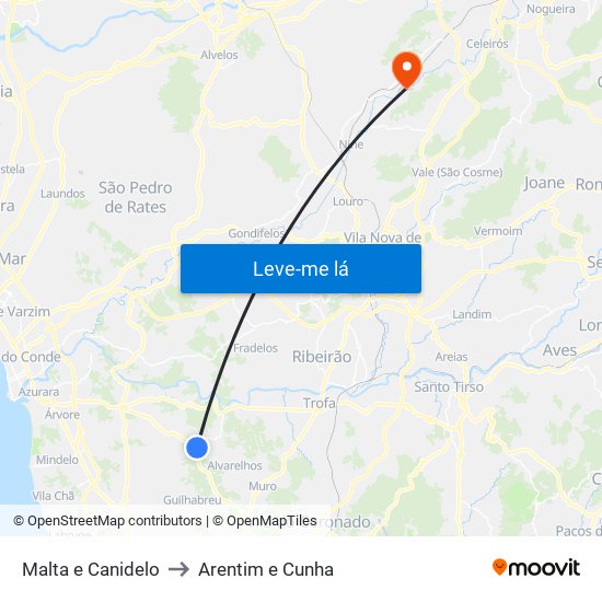 Malta e Canidelo to Arentim e Cunha map