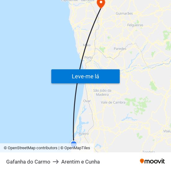 Gafanha do Carmo to Arentim e Cunha map