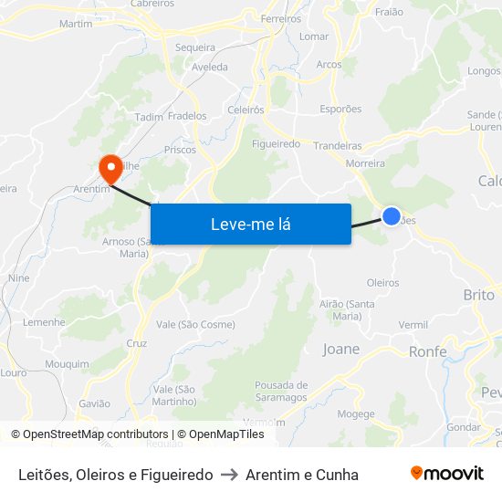Leitões, Oleiros e Figueiredo to Arentim e Cunha map