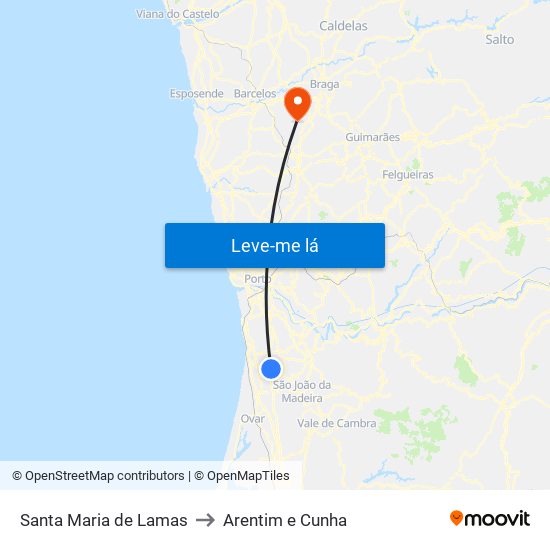 Santa Maria de Lamas to Arentim e Cunha map