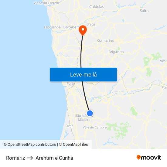 Romariz to Arentim e Cunha map