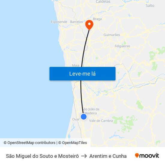 São Miguel do Souto e Mosteirô to Arentim e Cunha map