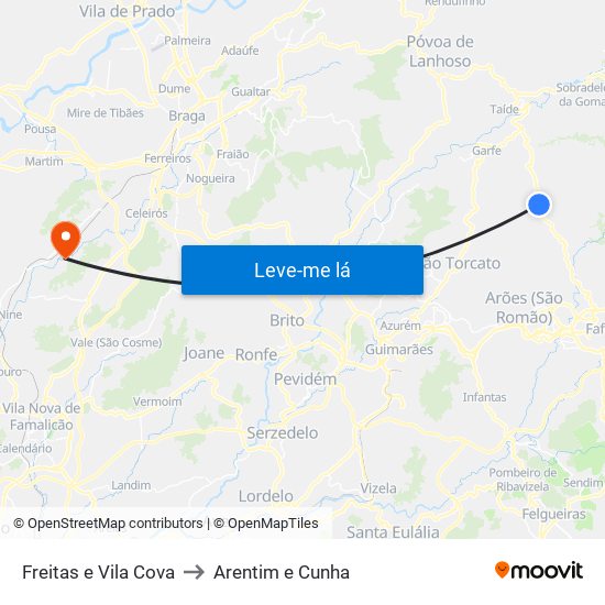 Freitas e Vila Cova to Arentim e Cunha map