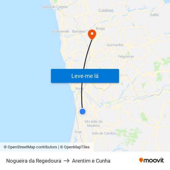 Nogueira da Regedoura to Arentim e Cunha map