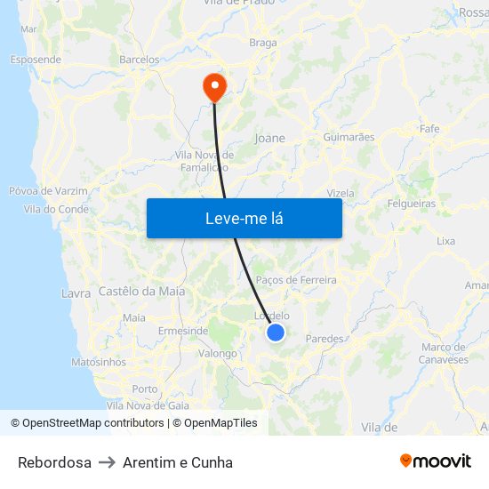 Rebordosa to Arentim e Cunha map