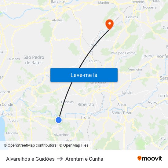 Alvarelhos e Guidões to Arentim e Cunha map