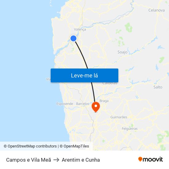 Campos e Vila Meã to Arentim e Cunha map