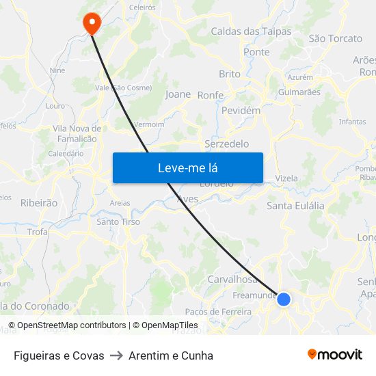 Figueiras e Covas to Arentim e Cunha map