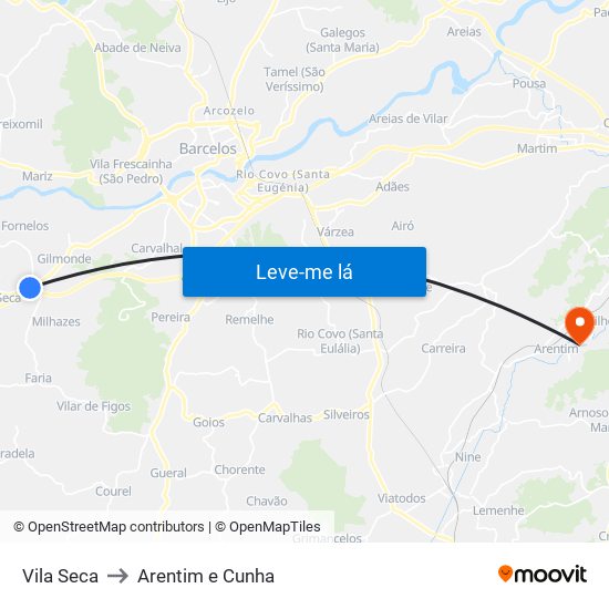 Vila Seca to Arentim e Cunha map