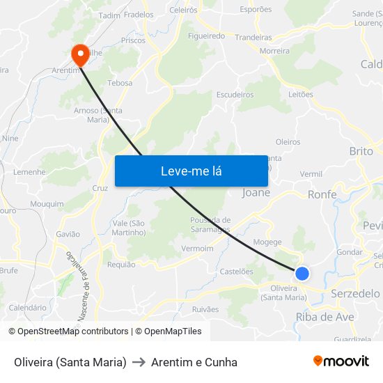 Oliveira (Santa Maria) to Arentim e Cunha map