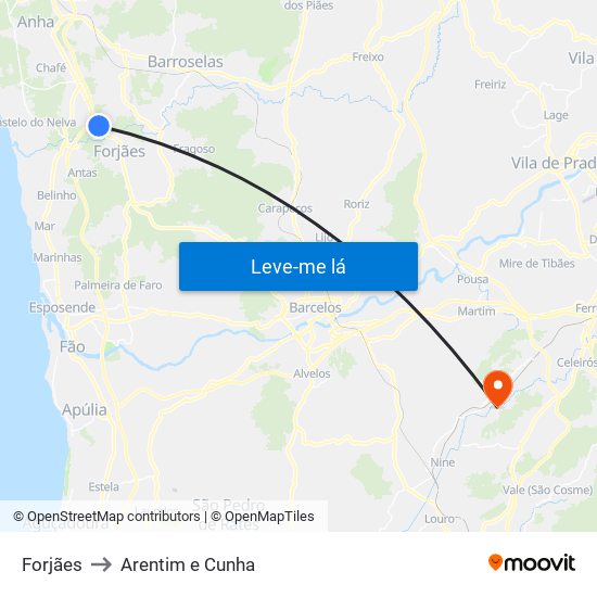 Forjães to Arentim e Cunha map