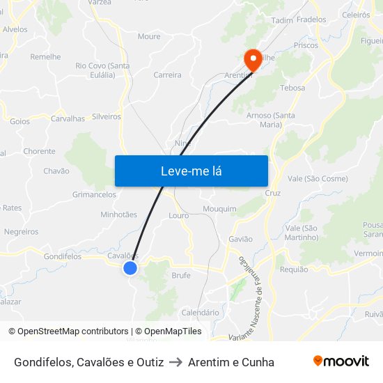 Gondifelos, Cavalões e Outiz to Arentim e Cunha map