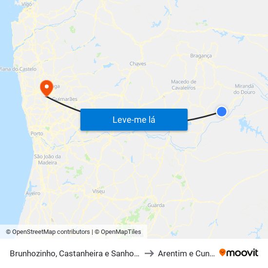 Brunhozinho, Castanheira e Sanhoane to Arentim e Cunha map
