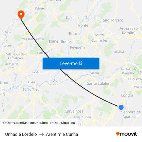 Unhão e Lordelo to Arentim e Cunha map