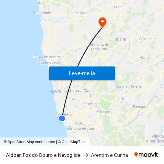 Aldoar, Foz do Douro e Nevogilde to Arentim e Cunha map