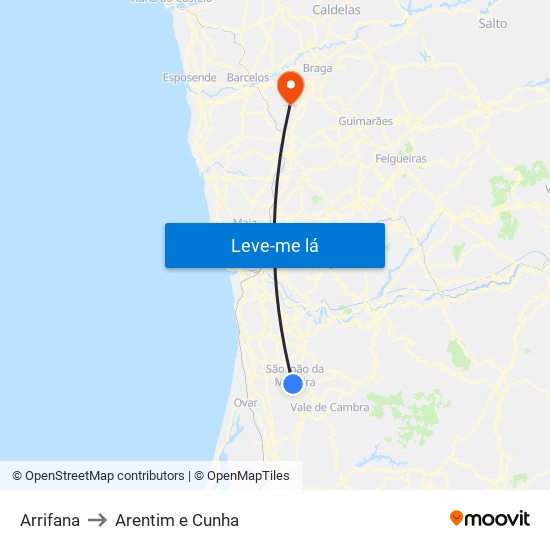 Arrifana to Arentim e Cunha map