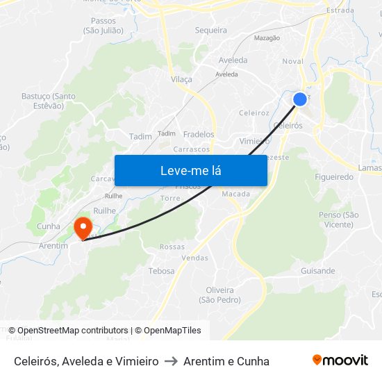 Celeirós, Aveleda e Vimieiro to Arentim e Cunha map