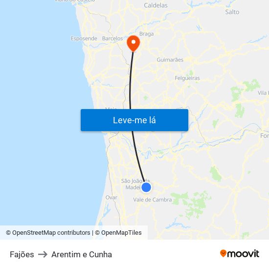 Fajões to Arentim e Cunha map