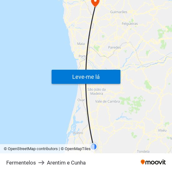 Fermentelos to Arentim e Cunha map