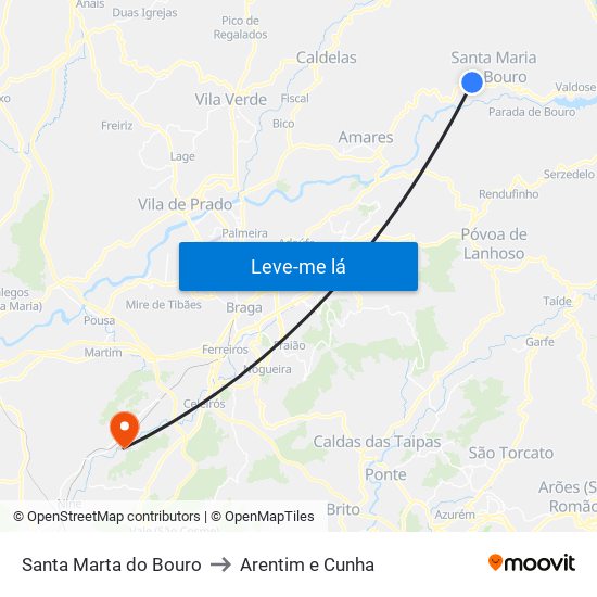 Santa Marta do Bouro to Arentim e Cunha map