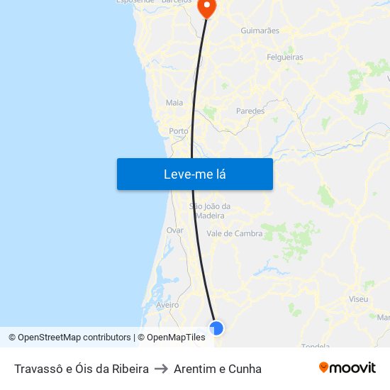 Travassô e Óis da Ribeira to Arentim e Cunha map