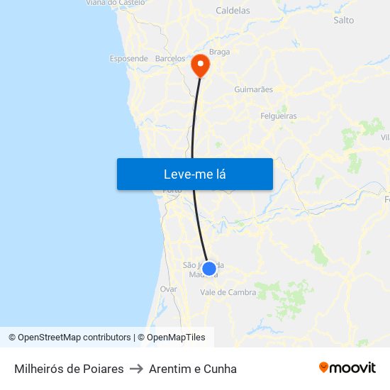 Milheirós de Poiares to Arentim e Cunha map