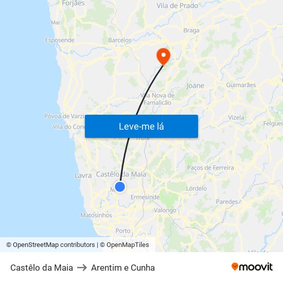 Castêlo da Maia to Arentim e Cunha map