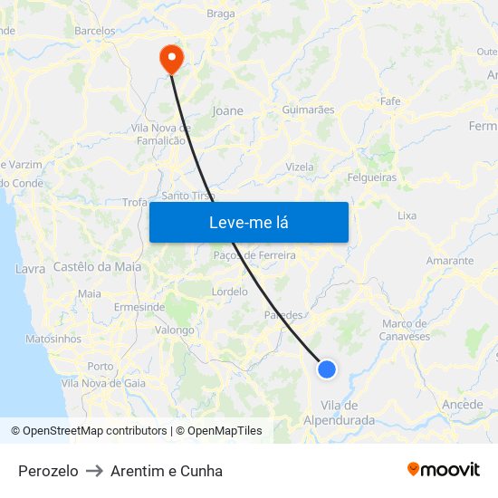 Perozelo to Arentim e Cunha map