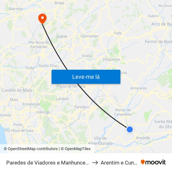 Paredes de Viadores e Manhuncelos to Arentim e Cunha map