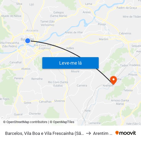 Barcelos, Vila Boa e Vila Frescainha (São Martinho e São Pedro) to Arentim e Cunha map