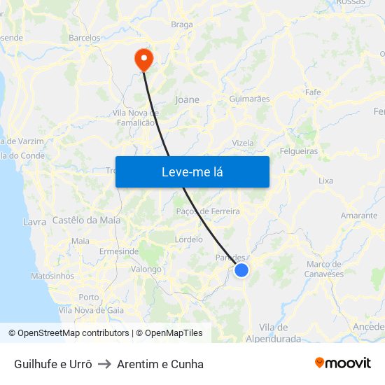 Guilhufe e Urrô to Arentim e Cunha map