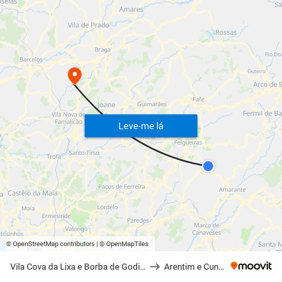 Vila Cova da Lixa e Borba de Godim to Arentim e Cunha map