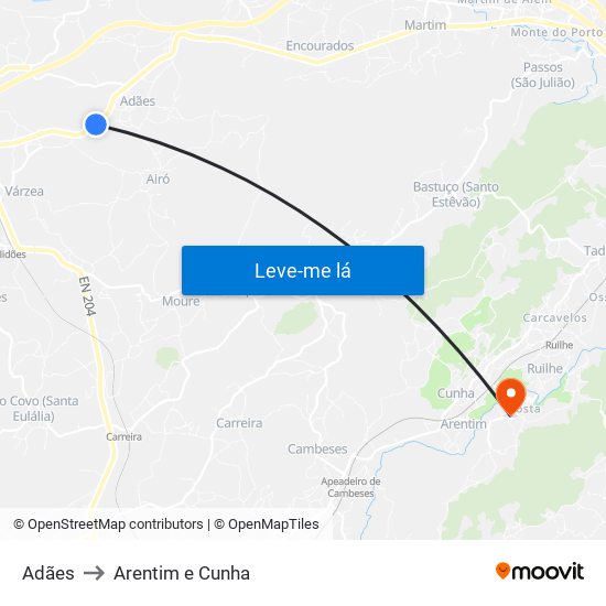 Adães to Arentim e Cunha map