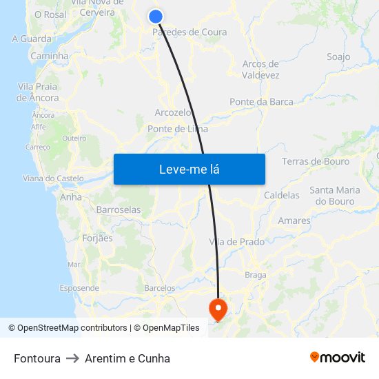 Fontoura to Arentim e Cunha map