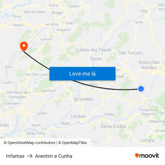 Infantas to Arentim e Cunha map