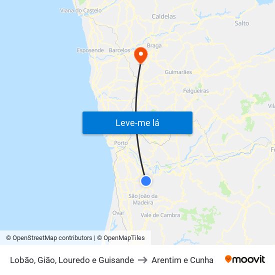 Lobão, Gião, Louredo e Guisande to Arentim e Cunha map