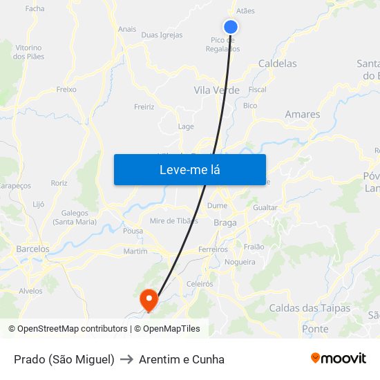 Prado (São Miguel) to Arentim e Cunha map