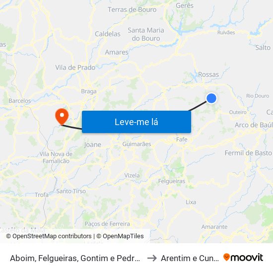 Aboim, Felgueiras, Gontim e Pedraído to Arentim e Cunha map