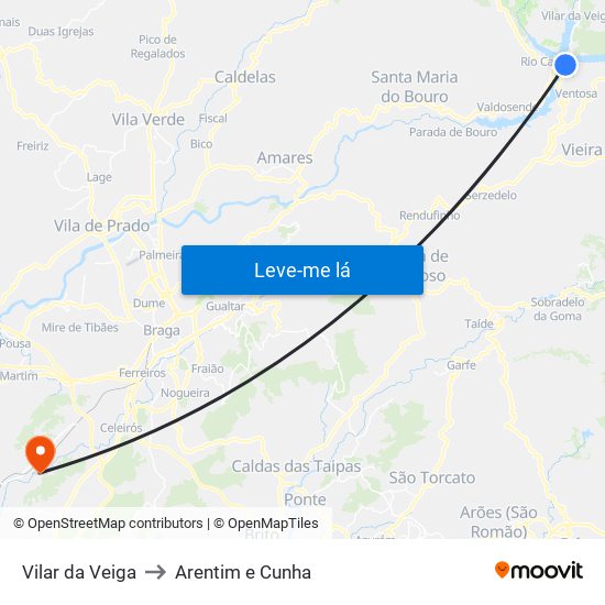 Vilar da Veiga to Arentim e Cunha map