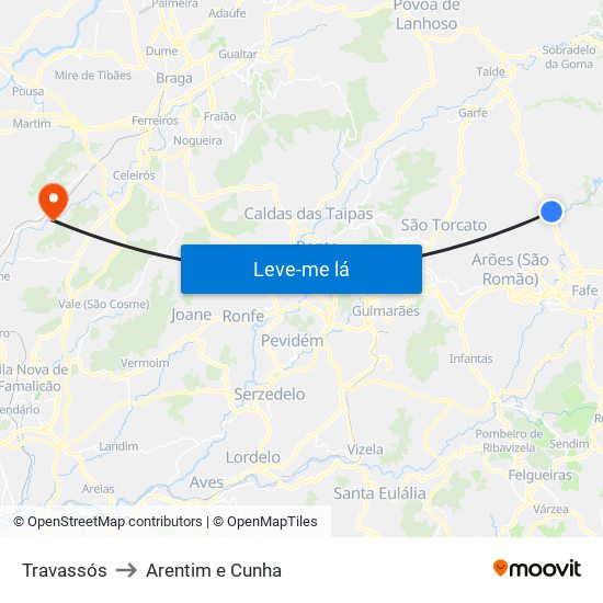 Travassós to Arentim e Cunha map