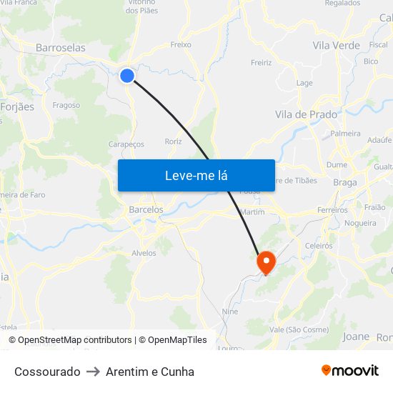 Cossourado to Arentim e Cunha map