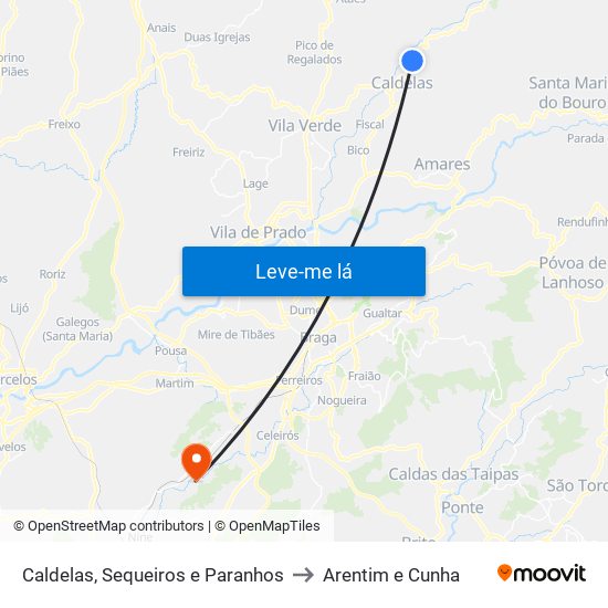 Caldelas, Sequeiros e Paranhos to Arentim e Cunha map