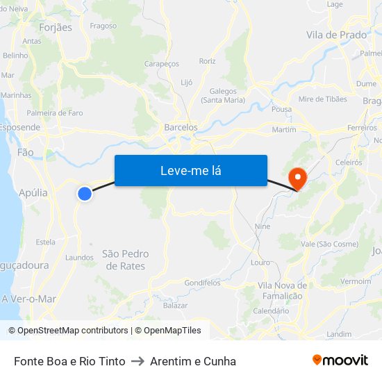 Fonte Boa e Rio Tinto to Arentim e Cunha map