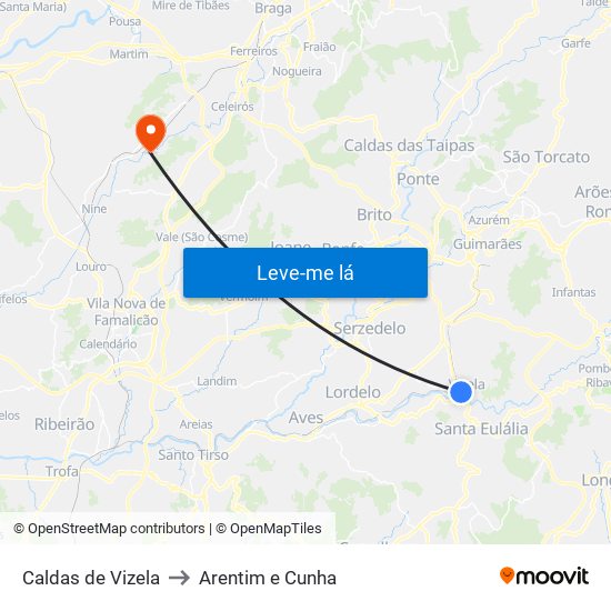 Caldas de Vizela to Arentim e Cunha map