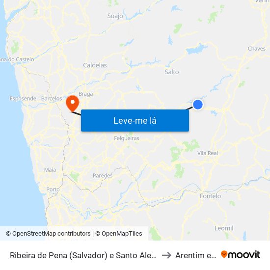 Ribeira de Pena (Salvador) e Santo Aleixo de Além-Tâmega to Arentim e Cunha map