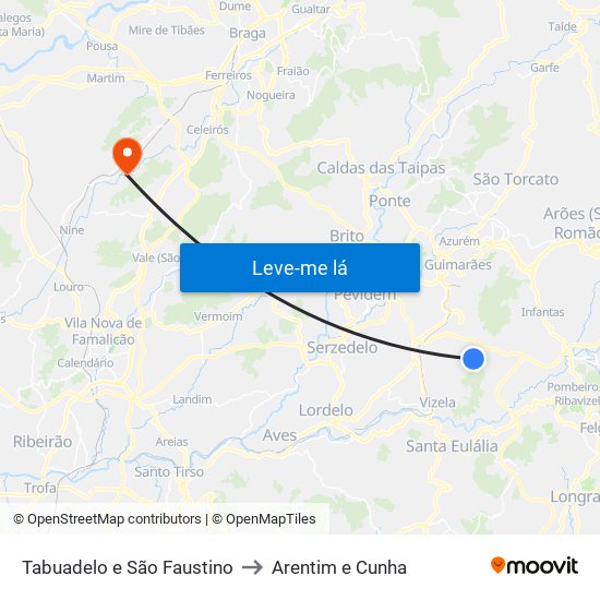 Tabuadelo e São Faustino to Arentim e Cunha map